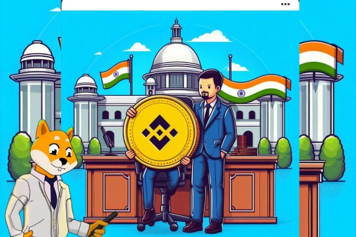 A representation of Indian authorities slapping fine on Binance