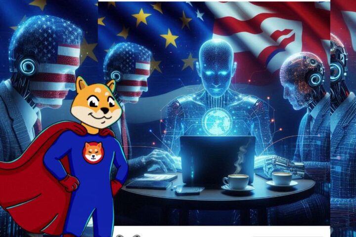 A representational image of the US, EU, and UK signing the AI treaty